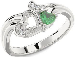 Diamond Emerald Platinum Heart Ring