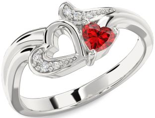 Diamond Ruby Platinum Heart Ring