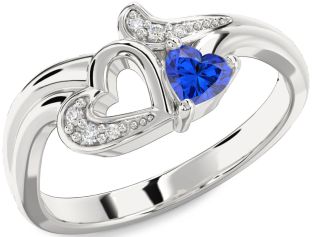 Diamond Blue Sapphire White Gold Heart Ring