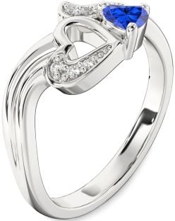 Diamond Blue Sapphire Platinum Heart Promise Ring