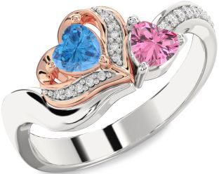 Diamond White Rose Gold Two Heart Promise Ring