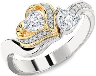 Diamond Silver & 10K gold Two Heart Ring