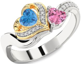 Diamond Silver & 10K gold Two Heart Promise Ring
