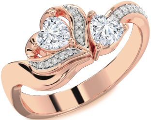 Diamond Rose Gold Two Heart Ring