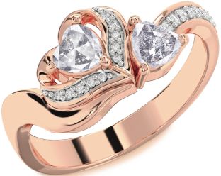 Salt & Pepper Diamond Rose Gold Silver Two Heart Ring