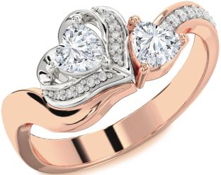 Diamond White Rose Gold Two Heart Ring