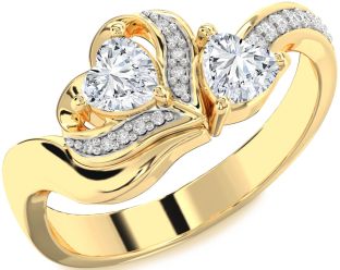 Diamond Gold Two Heart Ring