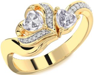 Salt & Pepper Diamond Gold Two Heart Ring