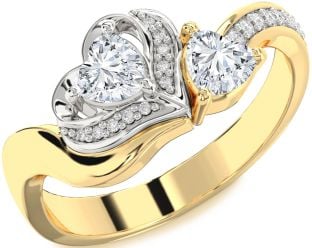 Diamond White Yellow Gold Two Heart Ring