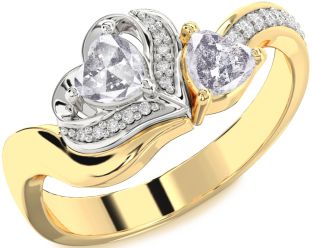 Salt & Pepper Diamond Gold Silver Two Heart Ring