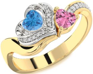 Diamond Gold Silver Two Heart Promise Ring