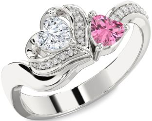 Diamond Silver Two Heart Promise Ring