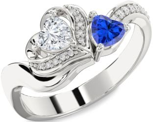 Diamond Silver Two Heart Promise Ring