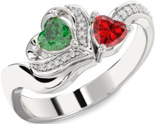 Diamond Silver Two Heart Promise Ring