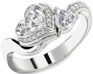 Salt & Pepper Diamond Silver Two Heart Ring