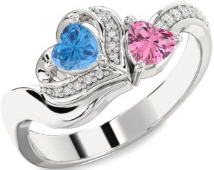 Diamond Silver Two Heart Promise Ring