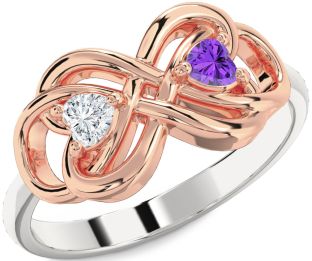 Silver & 10K Rose Gold Infinity Knot Two Heart Promise Ring