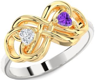 Silver & 10K gold Infinity Knot Two Heart Promise Ring