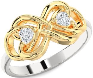 Diamond Silver & 10K gold Infinity Knot Two Heart Ring