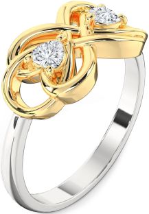 Diamond Silver & 10K gold Infinity Knot Two Heart Ring