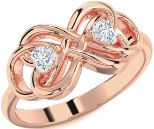 Diamond Rose Gold Infinity Knot Two Heart Ring