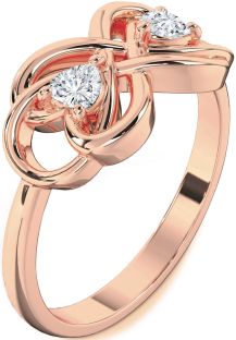 Diamond Rose Gold Infinity Knot Two Heart Ring