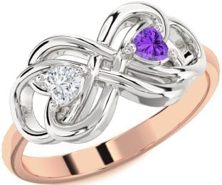 Platinum & Rose Gold Infinity Knot Two Heart Promise Ring