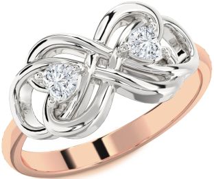 Diamond White Rose Gold Infinity Knot Two Heart Ring