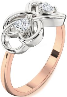 Diamond White Rose Gold Infinity Knot Two Heart Ring
