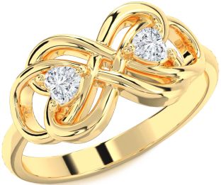 Diamond Gold Infinity Knot Two Heart Ring