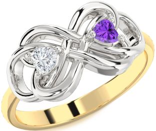 Platinum & Yellow Gold Infinity Knot Two Heart Promise Ring