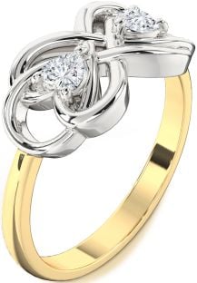 Diamond White Yellow Gold Infinity Knot Two Heart Ring