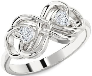 Diamond White Gold Infinity Knot Two Heart Ring