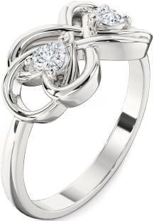 Diamond White Gold Infinity Knot Two Heart Ring