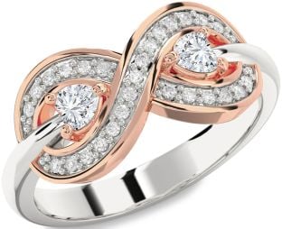 Diamond Silver & 10K Rose Gold Infinity Two Heart Ring