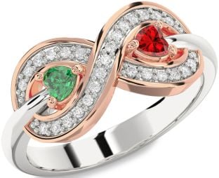 Diamond Silver & 10K Rose Gold Infinity Two Heart Promise Ring