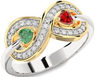 Diamond Silver & 10K gold Infinity Two Heart Promise Ring
