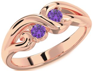 Emerald Rose Gold Knot Round Two Stone Birthstone Ring