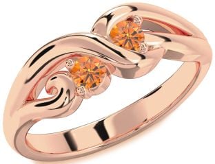 Emerald Rose Gold Knot Round Two Stone Birthstone Ring