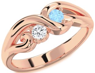 Rose Gold Silver Knot Round Two Stone Promise Ring