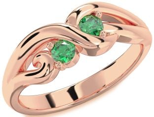 Emerald Rose Gold Knot Round Two Stone Birthstone Ring