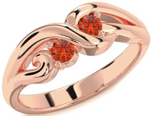 Emerald Rose Gold Knot Round Two Stone Birthstone Ring
