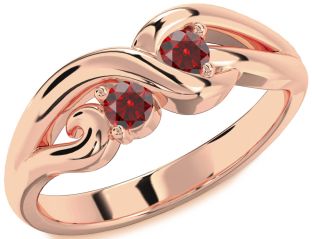 Emerald Rose Gold Knot Round Two Stone Birthstone Ring