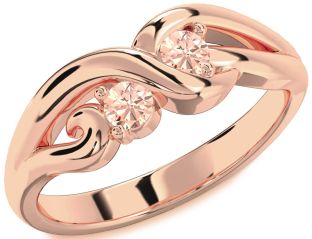 Emerald Rose Gold Knot Round Two Stone Birthstone Ring