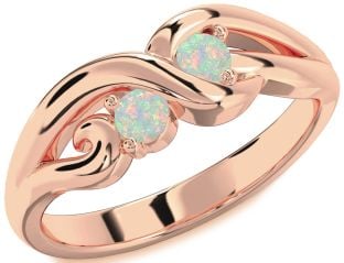 Emerald Rose Gold Knot Round Two Stone Birthstone Ring
