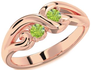 Emerald Rose Gold Knot Round Two Stone Birthstone Ring