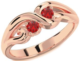 Emerald Rose Gold Knot Round Two Stone Birthstone Ring