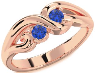 Emerald Rose Gold Knot Round Two Stone Birthstone Ring
