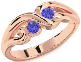 Emerald Rose Gold Knot Round Two Stone Birthstone Ring