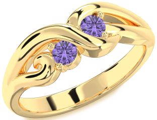 Emerald Gold Knot Round Two Stone Birthstone Ring